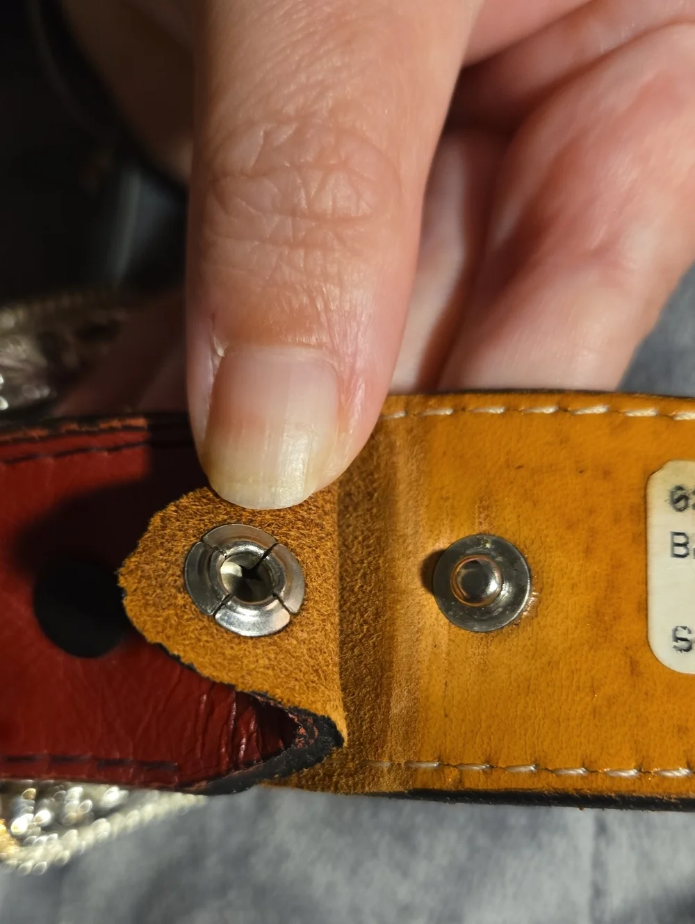 Tex Tan-Red Cowhide Western Belt with Stud and Floral Details-Size Medium